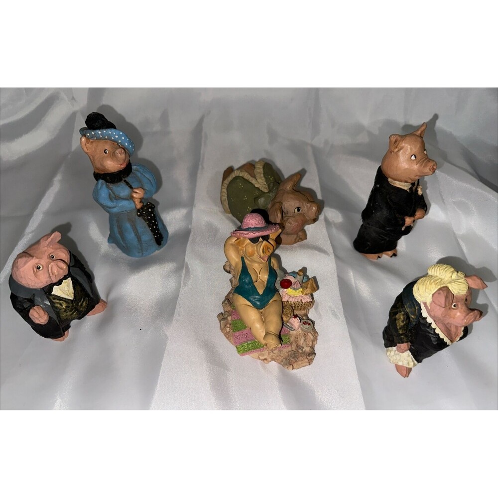 Pig Relaxing On The Beach Figurines Sunbathing Bikini Nagunya &others set of 6